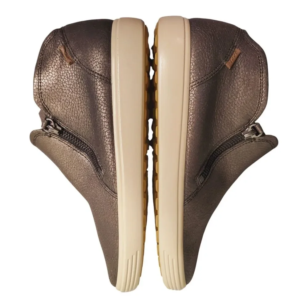 Ecco Soft 7 Low Cut Zip Bootie Shale Metallic Womens Size 9 Leather Sneaker Boot